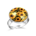 thumbnail image 1 of PhooArto Yellow Sunflower Patterns Stainless Steel Rings for Women, Open Adjustable Ring Promise Ring Jewelry Gifts, 1 of 5