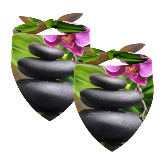 PhooArto Zen Basalt Stone Orchid Dog Bandanas, 2 Pack Soft Washable Pet Scarf Triangle for Large Dogs Puppies and Cats