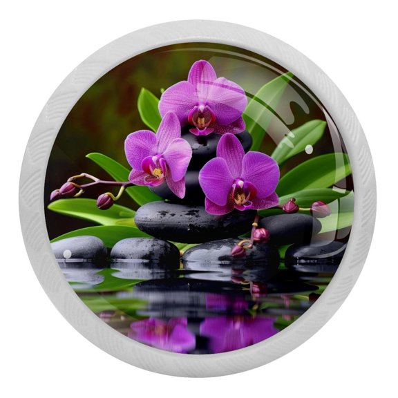 PhooArto Zen Basalt Stones Orchid 4 PCS Crystal Glass Cabinet Knobs, Drawer Kitchen Cabinets Dresser Cupboard Wardrobe Pulls Handle - Glowing in the Dark