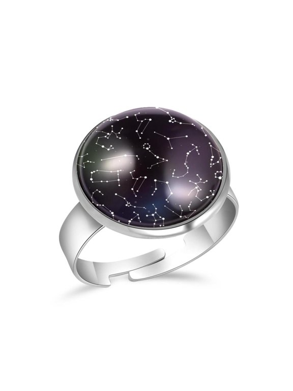 Zodiac Stars Spot Connection Stainless Steel Rings for Women, Open Adjustable Ring Promise Ring Jewelry Gifts