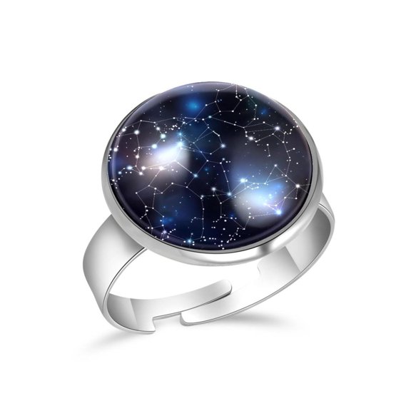 PhooArto Zodiac Stars Spots Connection Pattern Stainless Steel Rings for Women, Open Adjustable Ring Promise Ring Jewelry Gifts