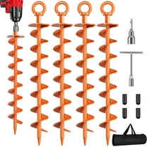 Phopich Ground Anchor Screw in, 4 Pack Spiral Trampoline Anchors with Nut and Tool Swing Set Anchors Tent Stakes High Wind Heavy Duty for Sheds, Carports, Mobile Home Orange