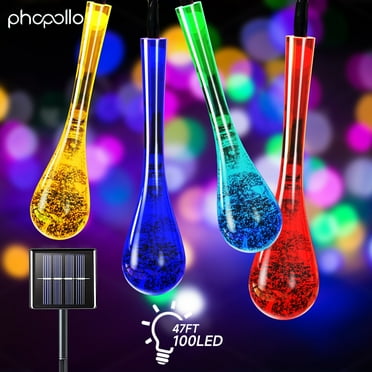 Phopollo 100 LED Solar String Lights Outdoor Waterproof, Water Drop Solar Lights with 8 Modes, Solar Party Lights Outdoor