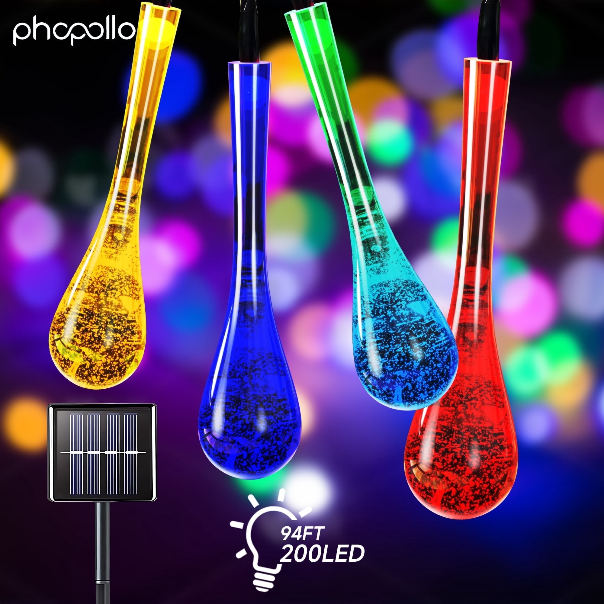 Phopollo Solar Outdoor String Lights,96FT 200 LEDs,IP67 Waterproof,8 Modes Lighting,Solar Lights for Outdoor Party Garden​ Patio​ Porch.