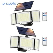 Phopollo 2 pack Solar Flood Lights,3-Heads 328 LEDs Remote Control, Motion Sensor, IP65 Waterproof, Outdoor Lights for Backyard & Parking Lot Lighting.