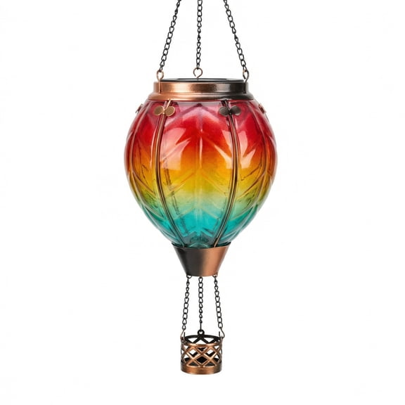Phopollo Hot Air Balloon Solar Lanterns in Rainbow Colorful-Wavy - Glass Hanging Lanterns with Flickering Flame Effect, Waterproof with Hooks, Outdoor Light Decor for Garden, Tree, Yard & Patio