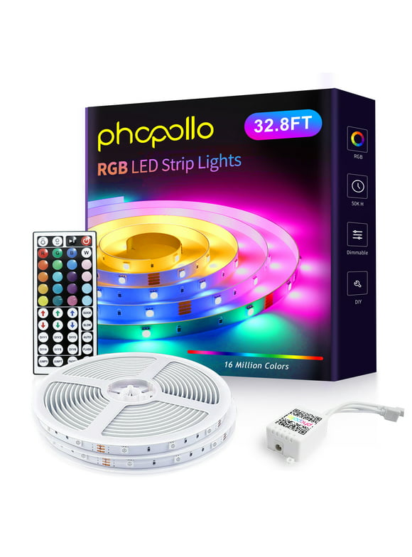 Phopollo Led Strip Lights 30ft Kit with Remote and Power Supply Color Changing, Led lights for Bedroom