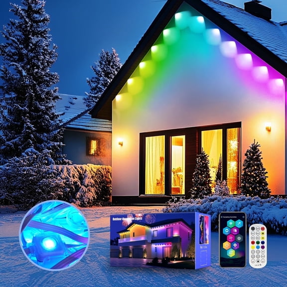 Phopollo Permanent Outdoor Lights,Eave light 100ft 60 LEDs RGB+IC,IP67 Waterproof,Smart APP/Remote control, Suitable for Outside House Decor, Holiday