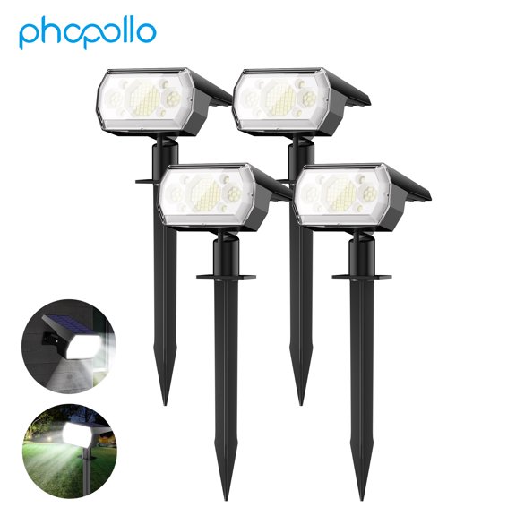Phopollo Solar Lights Outdoor Waterproof IP65, 64 LED 3 Lighting Modes Solar Powered Garden Yard Spot Solar Lights for Outside Landscape- 4Pack (Cold White)