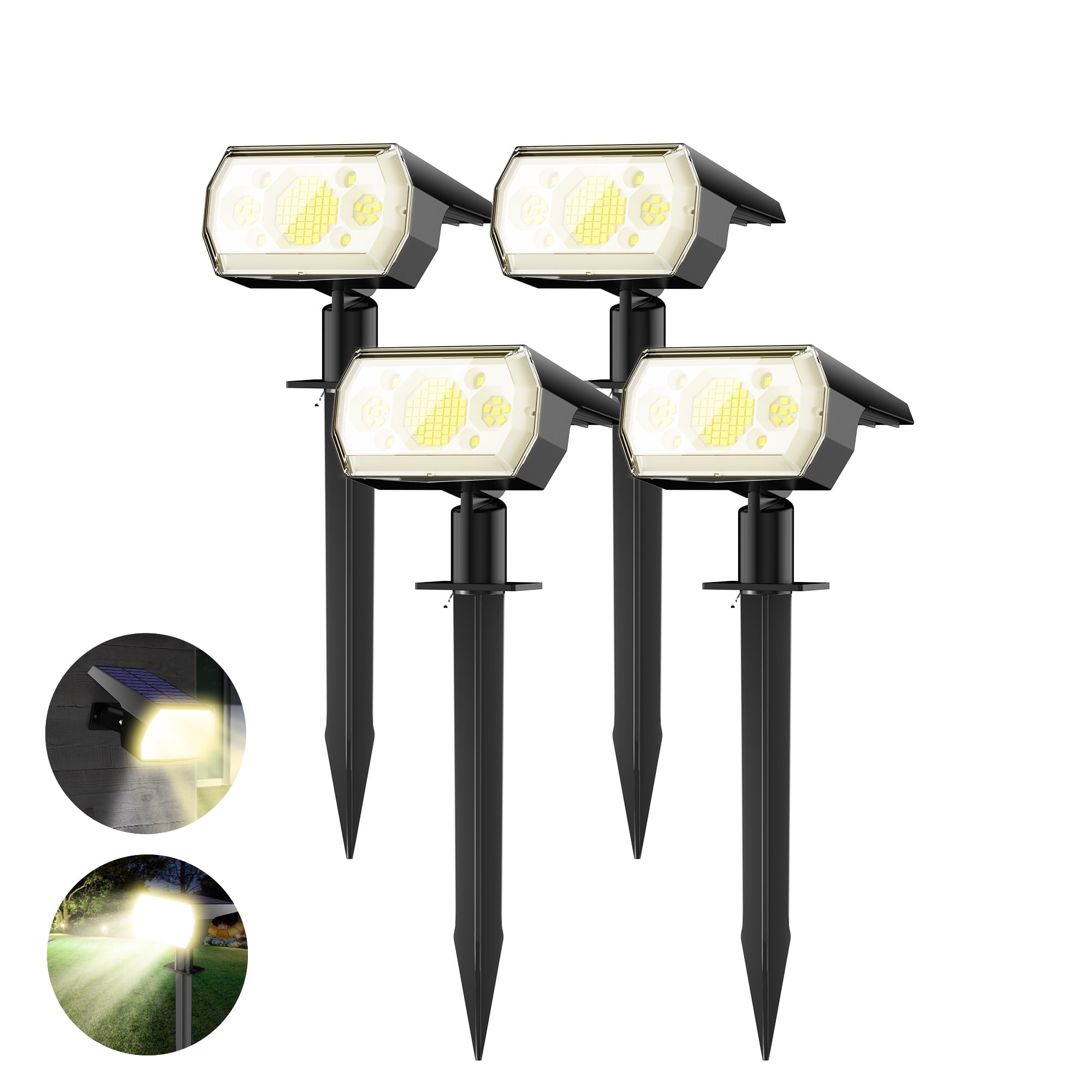 Phopollo Solar Lights Outdoor Waterproof IP65, 64 LED 3 Lighting Modes Solar Powered Garden Yard Spot Solar Lights for Outside Landscape- 4Pack (Warm White)