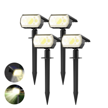 Phopollo Solar Lights Outdoor Waterproof IP65, 64 LED 3 Lighting Modes Solar Powered Garden Yard Spot Solar Lights for Outside Landscape- 4Pack (Warm White)