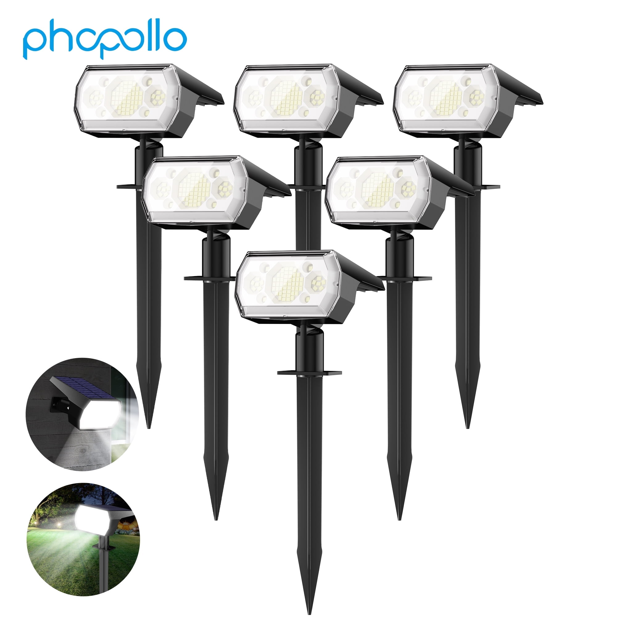 Phopollo Solar Lights Outdoor Waterproof IP65, 64 LED 3 Lighting Modes Solar Powered Garden Yard Spot Solar Lights for Outside Landscape- 6 Pack (Cold White)