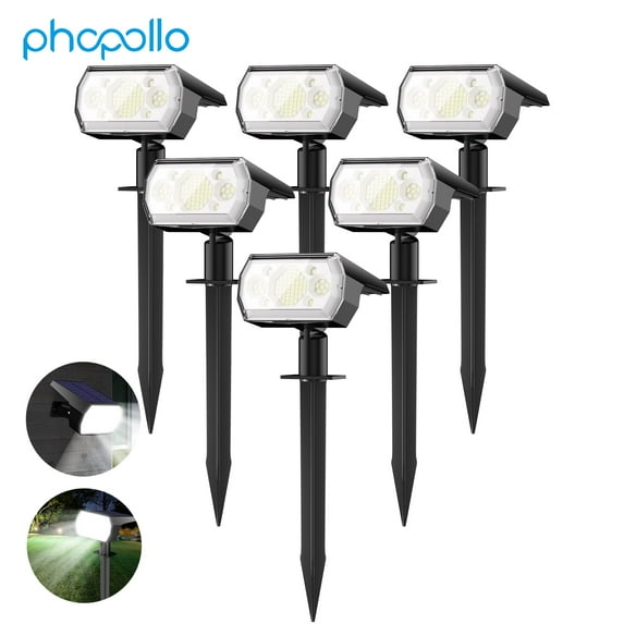 Phopollo Solar Lights Outdoor Waterproof IP65, 64 LED 3 Lighting Modes Solar Powered Garden Yard Spot Solar Lights for Outside Landscape- 6 Pack (Cold White)