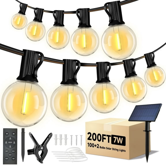 Phopollo Solar String Lights, G40 200FT Outdoor Lights 100 Shatterproof Bulbs, Patio String Remote control, USB powered, Waterproof Hanging Lights for Backyard Garden Porch Decor