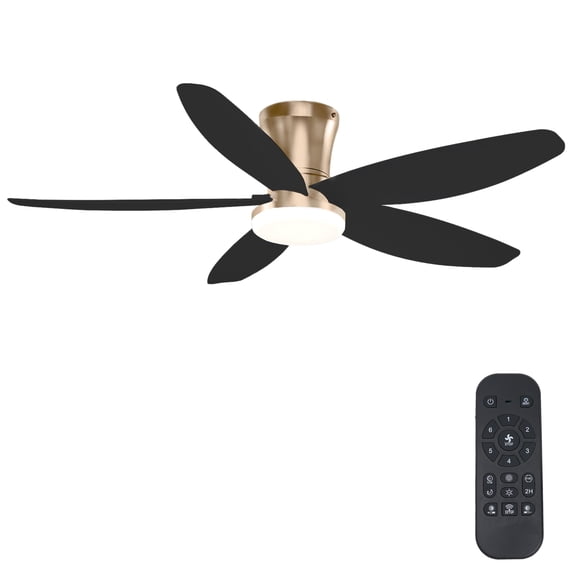 Phorus 42in Ceiling Fan with Light, Low Profile Design, Remote and App Control, 5 Abs Blades, Reversible DC Motor, Black and Gold