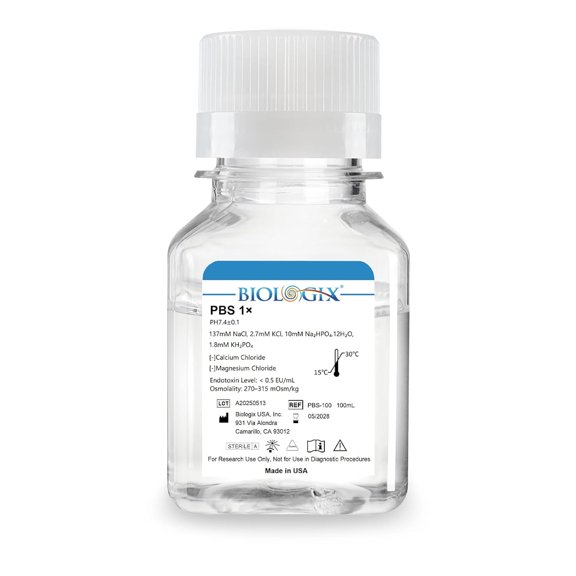 Phosphate Buffered Saline 1X, PBS Buffer 0.1um Filtration, 7.4pH, Sterilize, 1X Concentrate, Reay to use Buffer for Laboratory, 100ml/Bottle