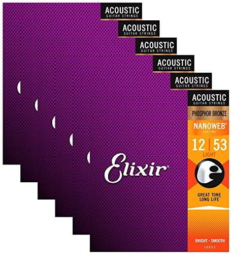 Phosphor Bronze Nanoweb 16052 Light 12-53 Acoustic Guitar Strings 6-Pack w/Bonus  Polishing Cloth