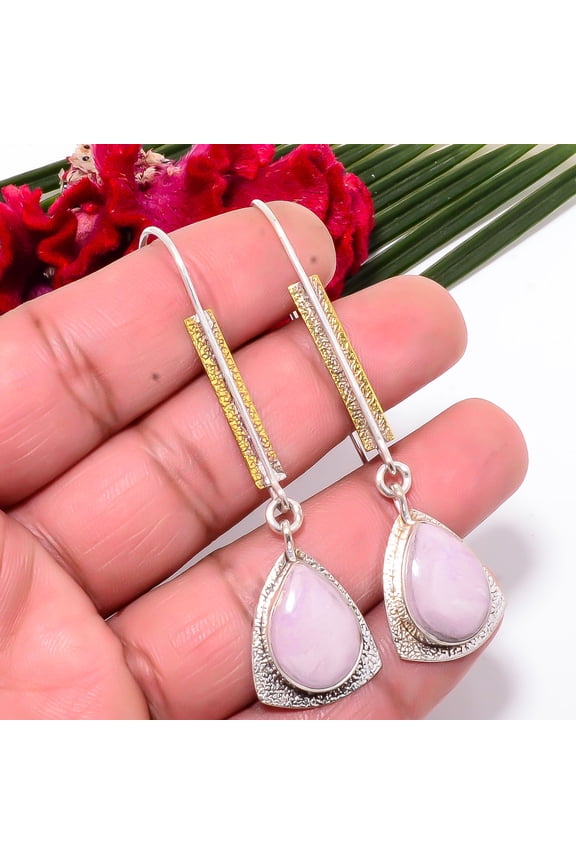 Phosphosiderite - Argentina 925 Sterling Silver Two Tone Earring 2.57" Sku45, Lavender Earring, Natural Gemstone Earring