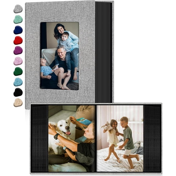 Photo 4x6,Linen Cover Slide-in Photo Book Can Holds 100 4x6 Photos with 50 Black Sheets for Family,Wedding,Baby and Holiday Pictures (Gray)