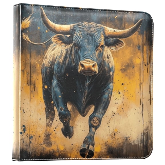 Photo Album 11.8x11.2 Inch Leather Cover Photo Book Scrapbooking Albums for Weddings Birthdays Anniversaries A Bull Charging