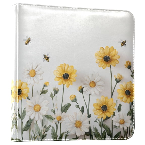 Photo Album 11.8x11.2 Inch Leather Cover Photo Book Scrapbooking Albums for Weddings Birthdays Anniversaries Bees Flying with Daisies