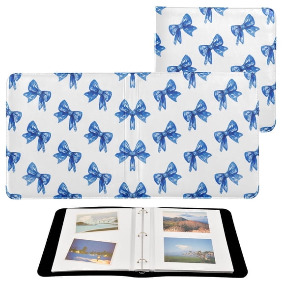 Photo Album 11.8x11.2 Inch Leather Cover Photo Book Scrapbooking Albums for Weddings Birthdays Anniversaries Blue Bows Pattern