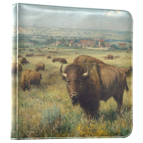 Photo Album 11.8x11.2 Inch Leather Cover Photo Book Scrapbooking Albums for Weddings Birthdays Anniversaries Buffalo Herd Oil Painting