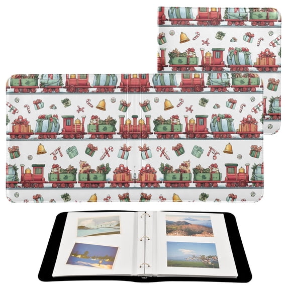 Photo Album 11.8x11.2 Inch Leather Cover Photo Book Scrapbooking Albums for Weddings Birthdays Anniversaries Christmas-themed Red Train Pattern