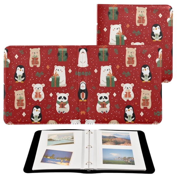 Photo Album 11.8x11.2 Inch Leather Cover Photo Book Scrapbooking Albums for Weddings Birthdays Anniversaries Cute Christmas Animals
