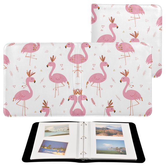 Photo Album 11.8x11.2 Inch Leather Cover Photo Book Scrapbooking Albums for Weddings Birthdays Anniversaries Cute Pink Flamingo Pattern