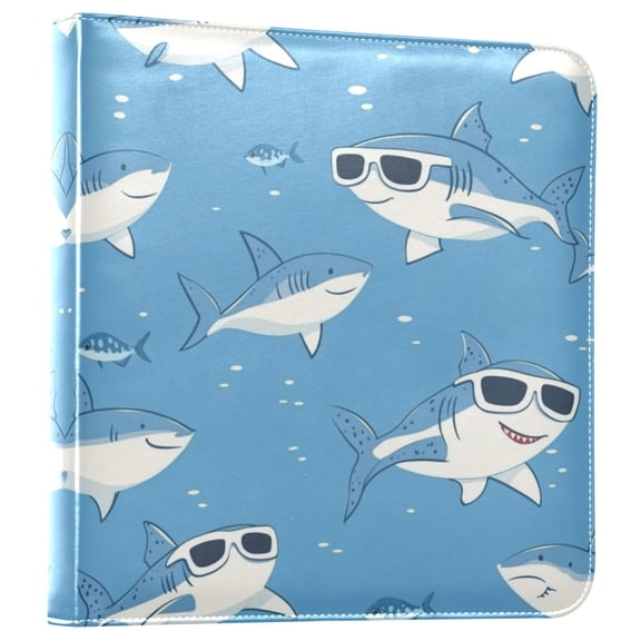 Photo Album 11.8x11.2 Inch Leather Cover Photo Book Scrapbooking Albums for Weddings Birthdays Anniversaries Cute Sharks Wearing Sunglasses