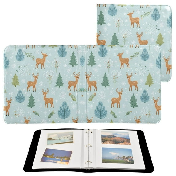 Photo Album 11.8x11.2 Inch Leather Cover Photo Book Scrapbooking Albums for Weddings Birthdays Anniversaries Deer and Pine Trees Pattern