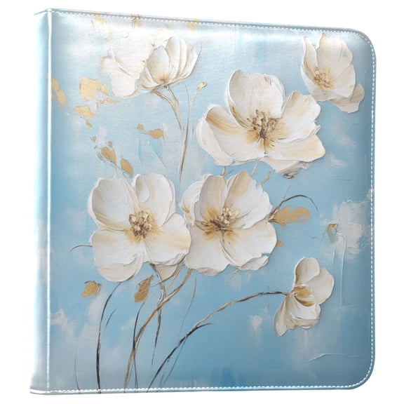 Photo Album 11.8x11.2 Inch Leather Cover Photo Book Scrapbooking Albums for Weddings Birthdays Anniversaries Elegant White Flowers