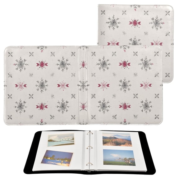 Photo Album 11.8x11.2 Inch Leather Cover Photo Book Scrapbooking Albums for Weddings Birthdays Anniversaries Minimalist Line Snowflakes and Stars