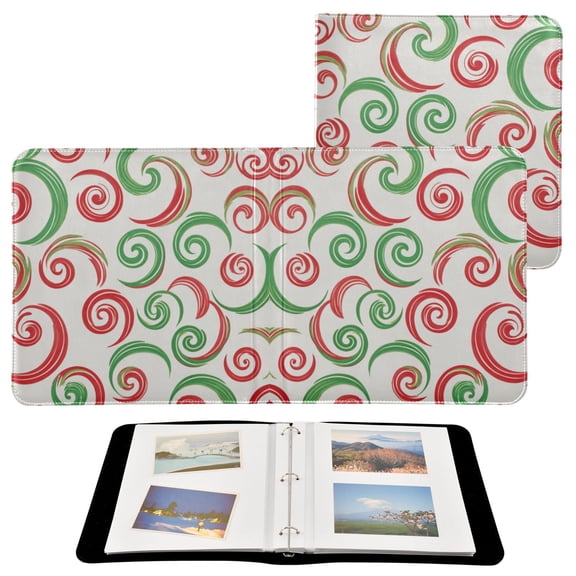 Photo Album 11.8x11.2 Inch Leather Cover Photo Book Scrapbooking Albums for Weddings Birthdays Anniversaries Red and Green Swirls