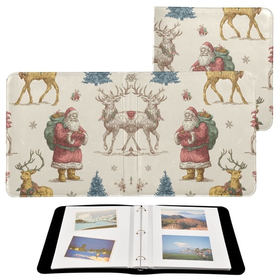Photo Album 11.8x11.2 Inch Leather Cover Photo Book Scrapbooking Albums for Weddings Birthdays Anniversaries Retro Santa Claus and Reindeer