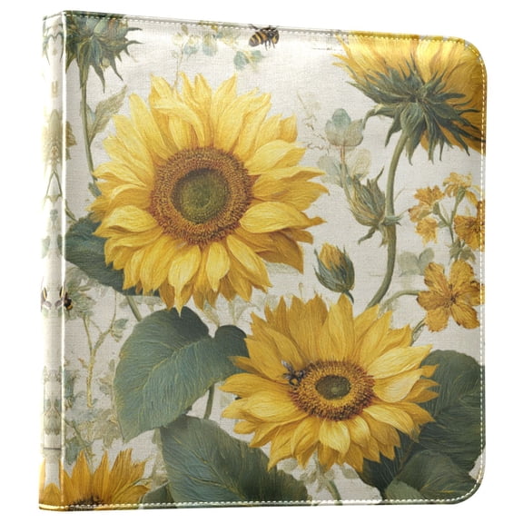Photo Album 11.8x11.2 Inch Leather Cover Photo Book Scrapbooking Albums for Weddings Birthdays Anniversaries Sunflower and Bee Pattern