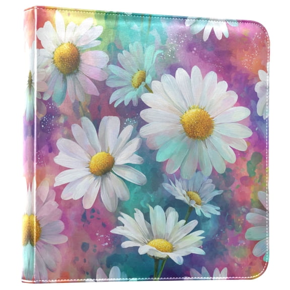 Photo Album 11.8x11.2 Inch Leather Cover Photo Book Scrapbooking Albums for Weddings Birthdays Anniversaries Watercolor White Daisies