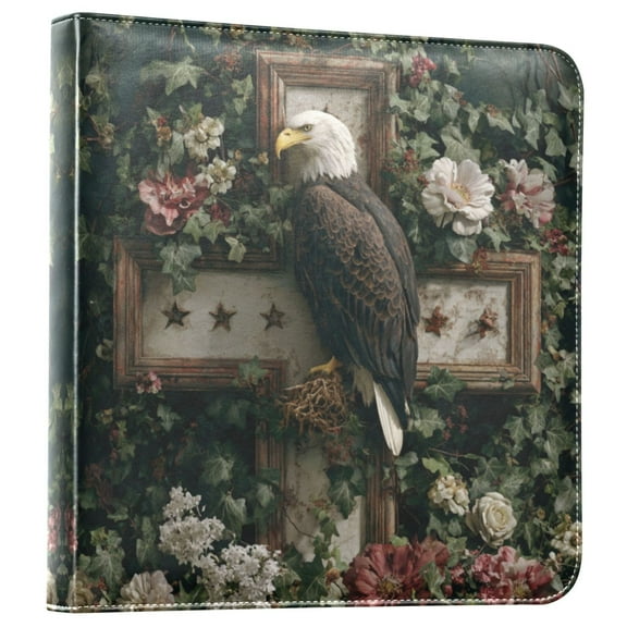 Photo Album 11.8x11.2 Inch Leather Cover Photo Book Scrapbooking Albums for Weddings Birthdays Anniversaries Wreath and Bald Eagle