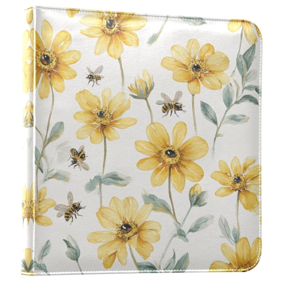 Photo Album 11.8x11.2 Inch Leather Cover Photo Book Scrapbooking Albums for Weddings Birthdays Anniversaries Yellow Daisies and Bees