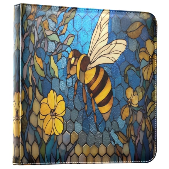 Photo Album 11.8x11.2 Inch Leather Cover Photo Book Scrapbooking Albums for Weddings Birthdays Anniversaries Yellow Flowers and Bee