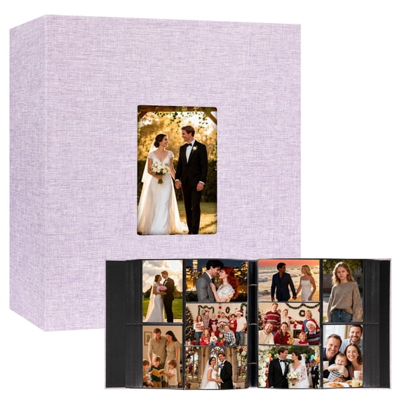 Photo Album 4x6 1000 Pockets, Extra Large Capacity Linen Cover with Front Window 4 x 6 Picture Album Holds 1000 Horizontal and Vertical Photos,Family Anniversary Vacation Photo Album (Black)