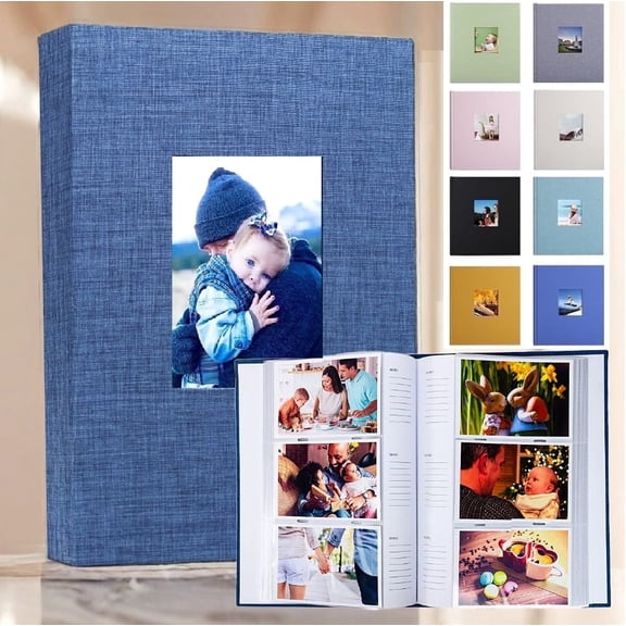 Photo Album 4x6 300 Photos with Writing Space,4 x 6 Photo Book Linen Cover with Front Window, 4x6 Picture Album, 300 Photos Photo Album Book for Wedding Kids Travel Family Baby Pictures (Blue)