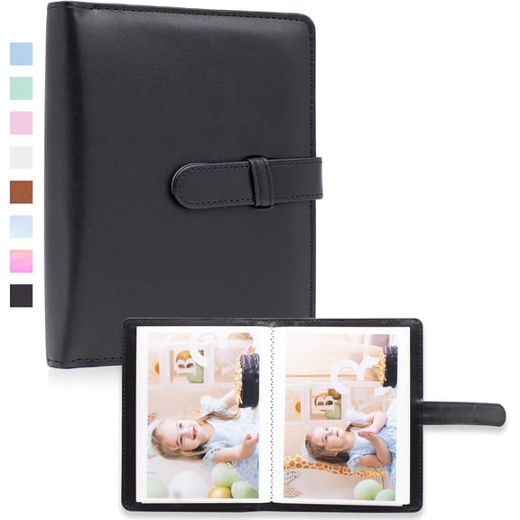 Photo Album 4x6 Photos - 68 Pockets Small Mini Capacity Premium Vegan Leather Cover Album, Portable Wallet Photo Case for Boys Girls Birthday Wedding (Black)