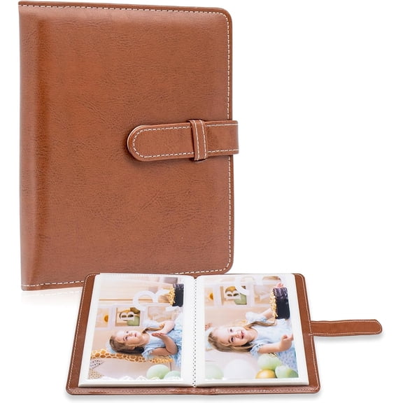 Photo Album 4x6 Photos - 68 Pockets Small Mini Capacity Premium Vegan Leather Cover Case, Portable Wallet Photo Book for Boys Girls Birthday Wedding (Brown)