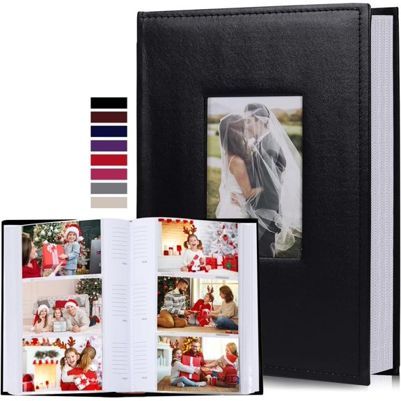 Photo Album 4x6 Pictures 300 Pockets with Writing Space Memory Book | Leather Cover, Acid-Free Pages, Front Photo Window, Horizontal Pockets, for Wedding, Family & Travel