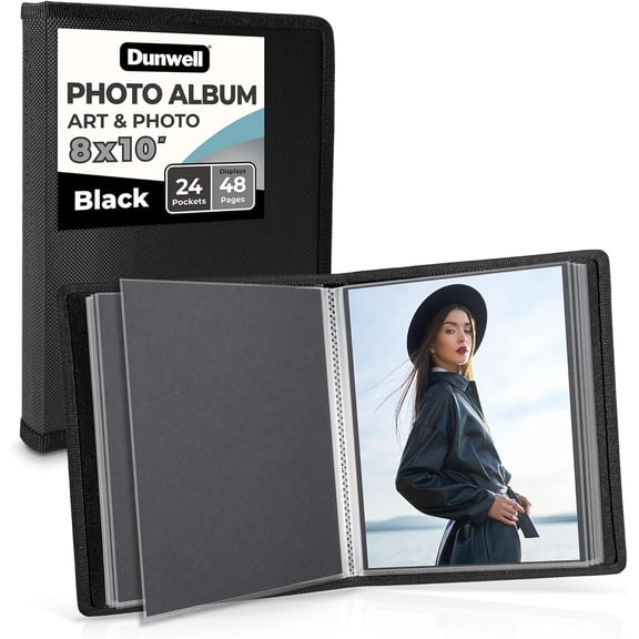 Photo Album 8x10 (Black) with Mounting Paper, 8 x 10 Photo & Art Portfolio Presentation Binder, 24 Clear Sleeves Display 48 Pages, Professional Photography Book for Portraits, Artwork