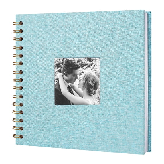 Photo Album, 8x8 Inch Linen Cover Scrapbook, Cute Scrapbook, Scrap Book Album, Hardcover Blank Memory Book with Front Display Window, DIY Scrapbook for Travel Photos, Wedding, Blue