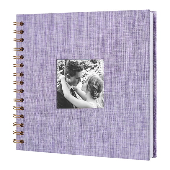 Photo Album, 8x8 Inch Linen Cover Scrapbook, Cute Scrapbook, Scrap Book Album, Hardcover Blank Memory Book with Front Display Window, DIY Scrapbook for Travel Photos, Wedding, Purple