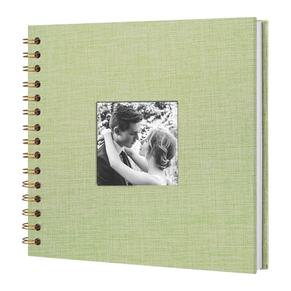 Photo Album, 8x8 Inch Linen Cover Scrapbook, Cute Scrapbook, Scrap Book Album, Hardcover Blank Memory Book with Front Display Window, DIY Scrapbook for Travel Photos, Wedding, Green